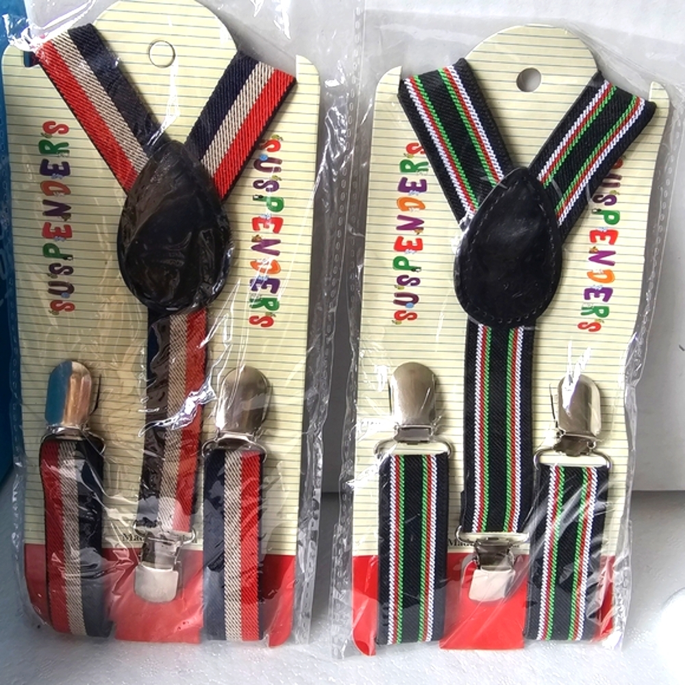 Classic Striped Suspenders - Black, Green, Red 2 Pack